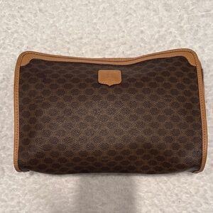 CELINE Brown Macadam Canvas and Leather Clutch Bag